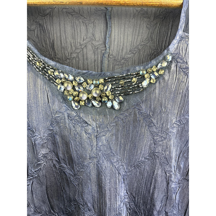 Women’s Komarvo Medium Navy Blue Satin Dress Set w/ Jewel Embellishments