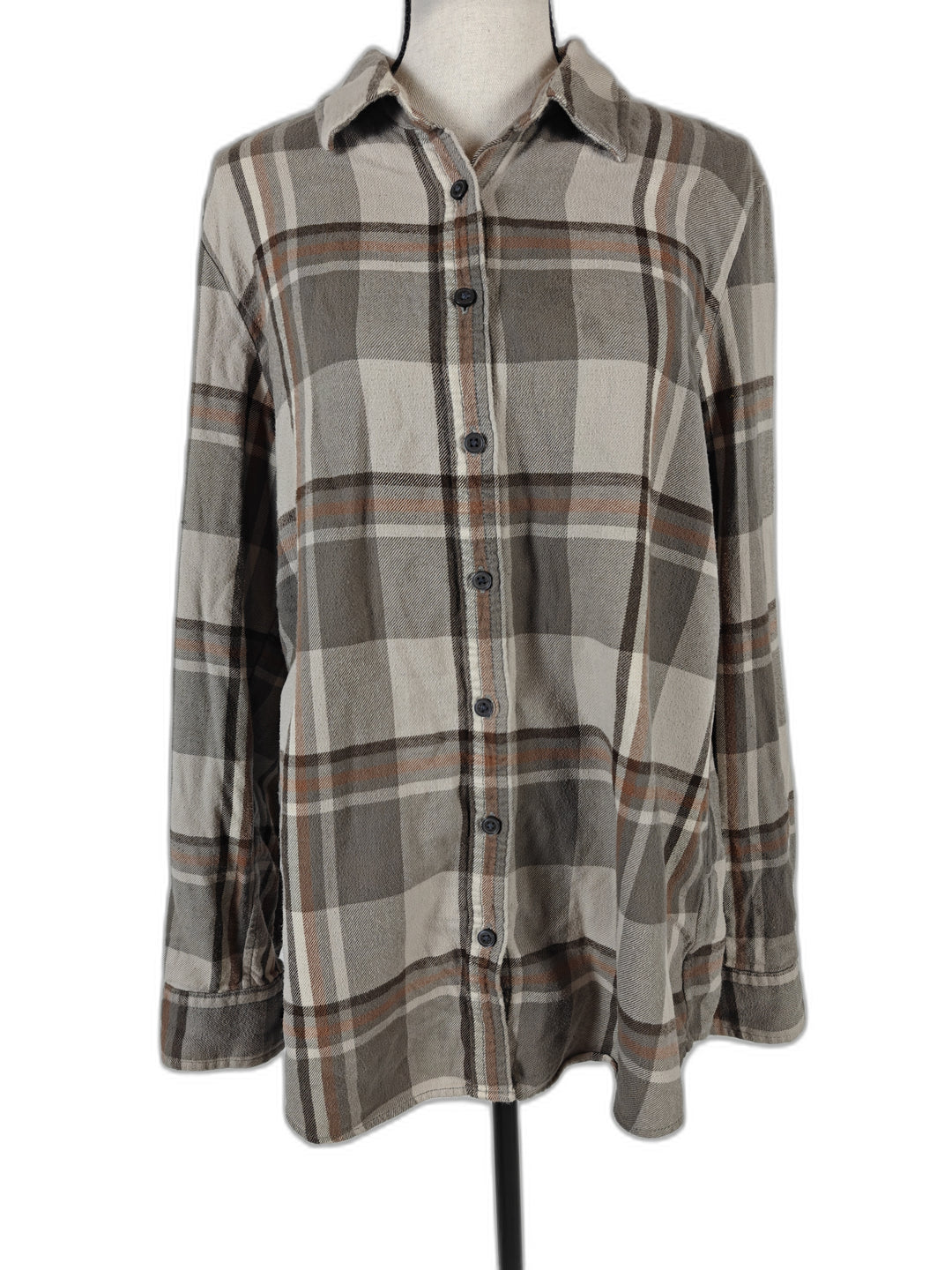 Womens Lands End Flannel Shirt Brown Plaid Size M