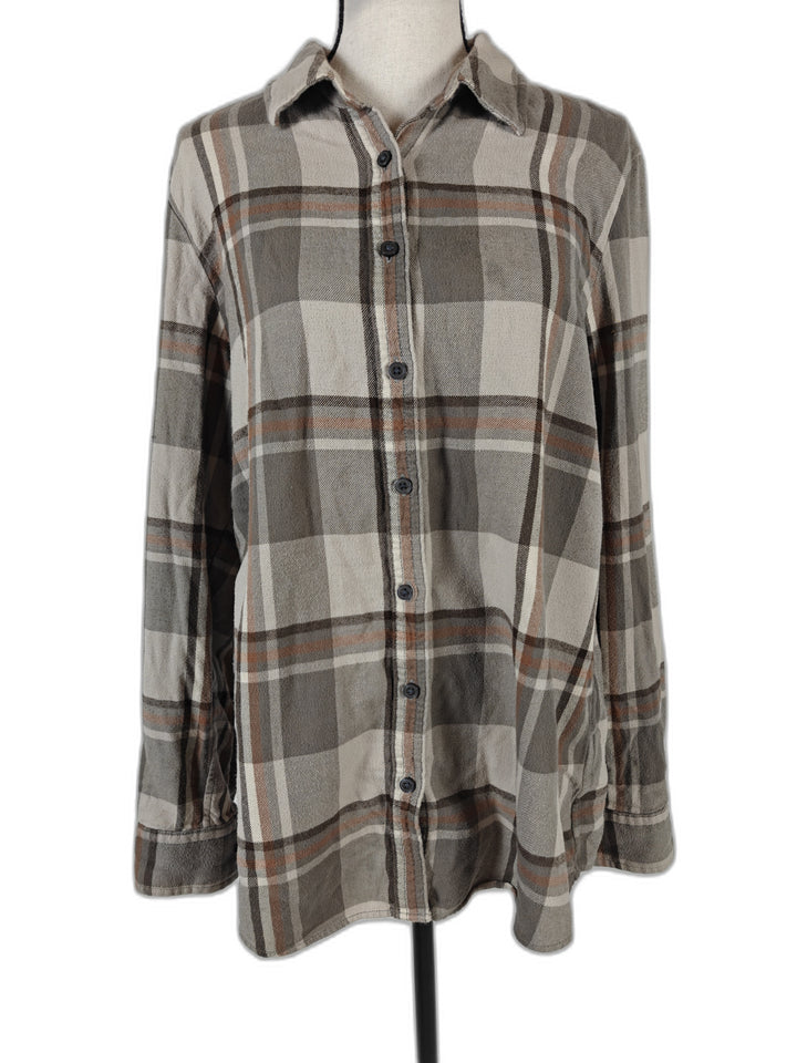 Womens Lands End Flannel Shirt Brown Plaid Size M