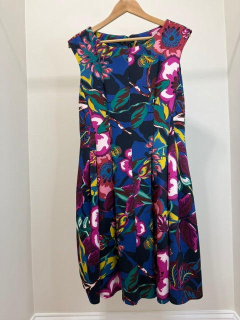 Gabby Skye Floral Fit &amp; Flare Sleeveless Dress Pockets Sz14