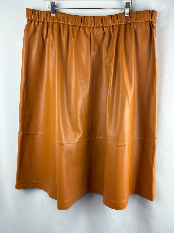 Women’s Eloquii Size 18 Latte Brown Faux Leather Midi Skirt