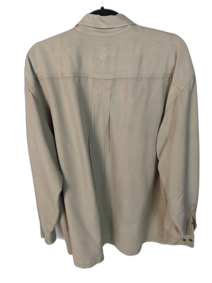 Caribbean Joe Lee Men's XXL Tan Button Front Shirt Rayon Blend Long Sleeve Utility Casual