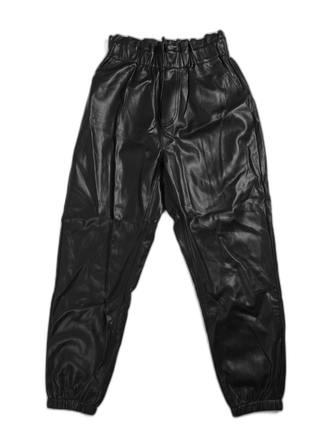 Women Vintage Havana Faux Leather Jogger Pants Black Size Large