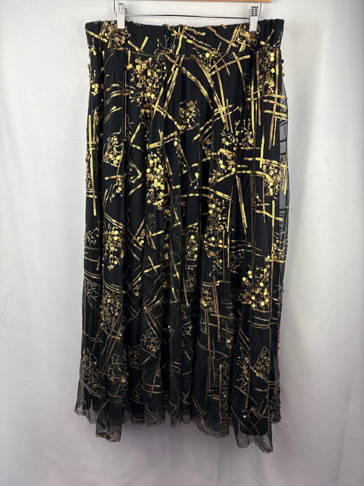 Women’s Making the Cut XXL Black Maxi Skirt w/ Gold Sequins