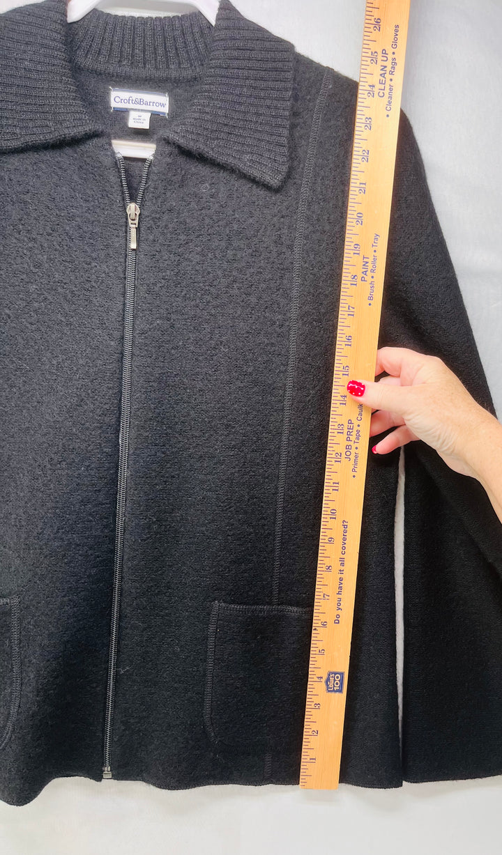 Croft & Barrow Black Wool Full Zip Sweater Cardigan Jacket 2 Pocket