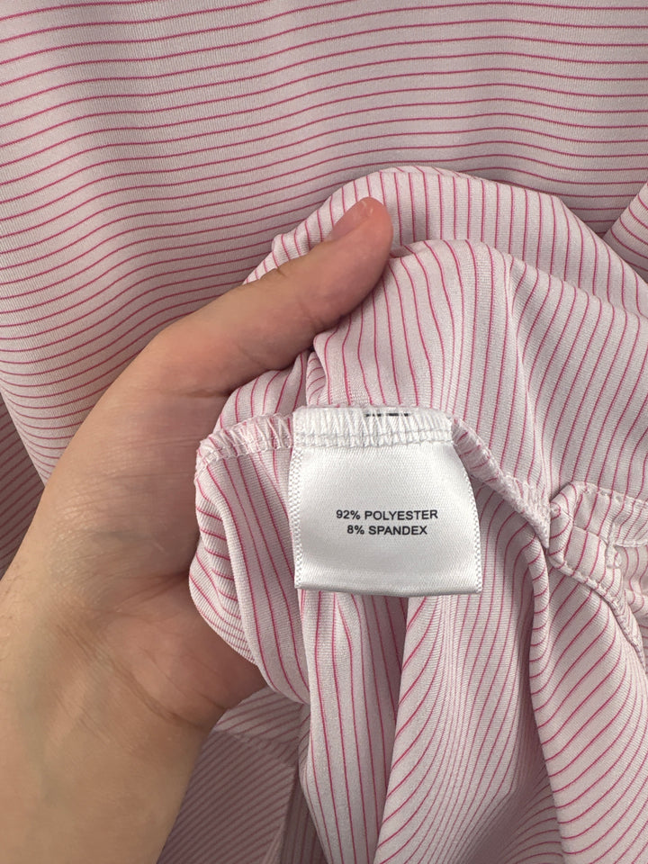 Men’s Peter Millar XL White Golf Polo w/ Pink Pinstripes
