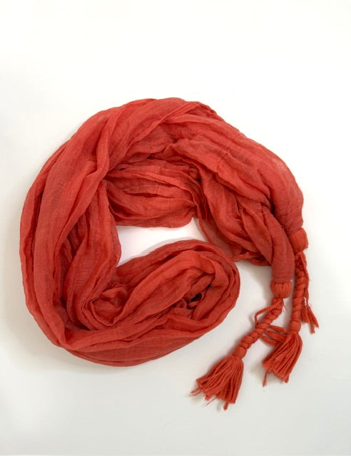 Anthropologie Remi &amp; Reid Persimmon Textured Wrap/Scarf – Braided Tassels – 41x62