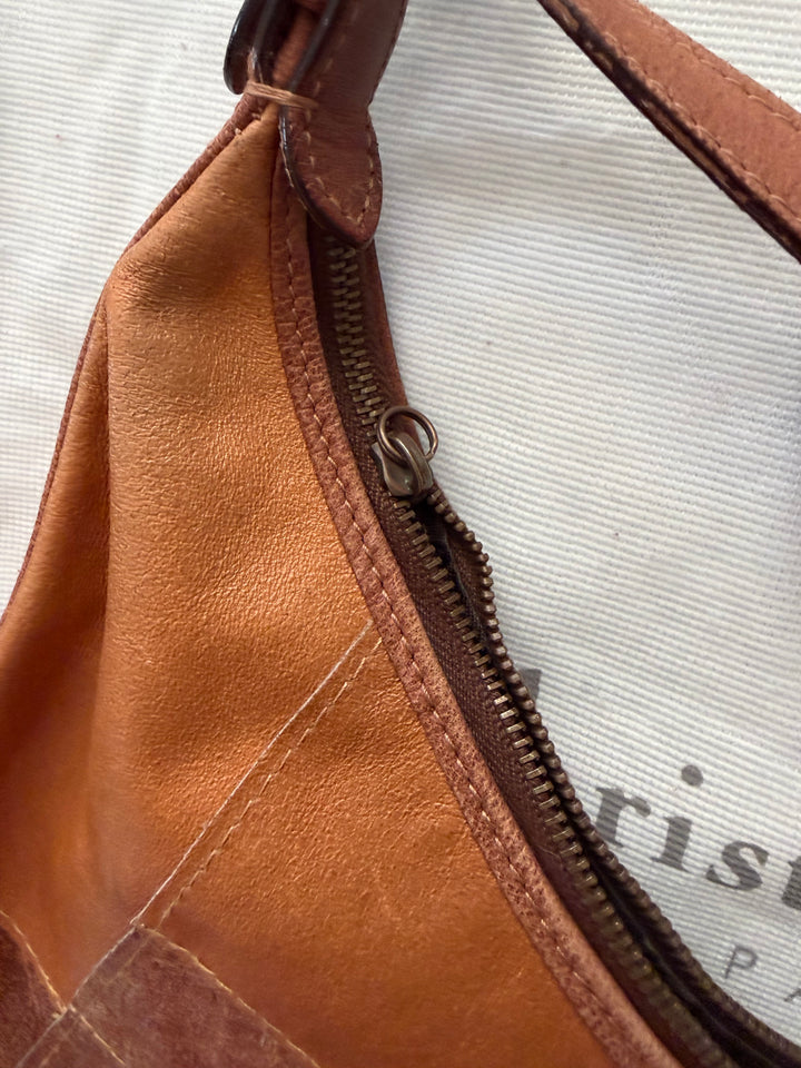 Vintage Christian Dior Brown Patchwork Leather Hobo Shoulder Bag Y2K