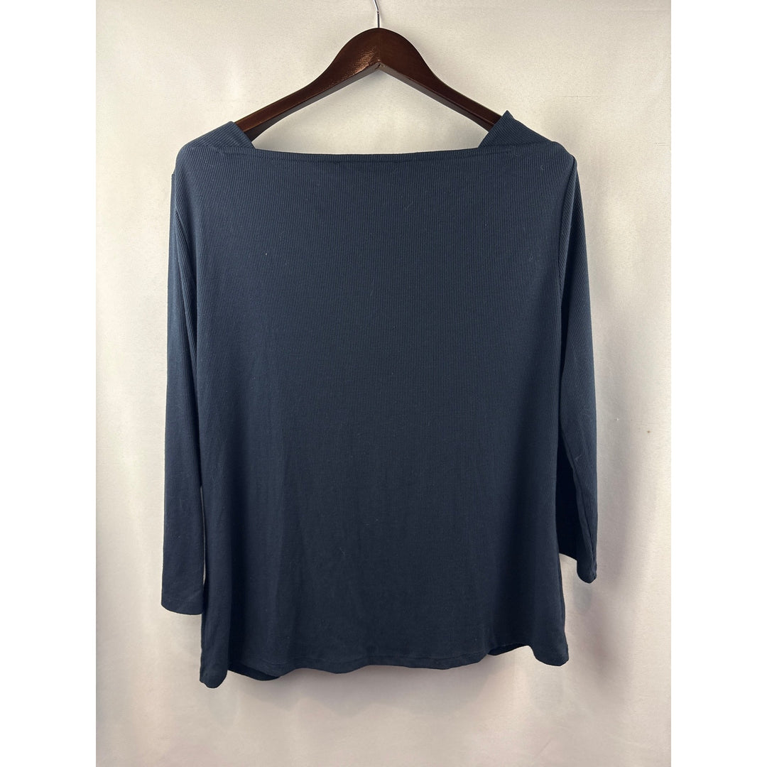 Women’s Tommy Hilfiger XL Navy Long Sleeve Blouse w/ Red & White Neckline