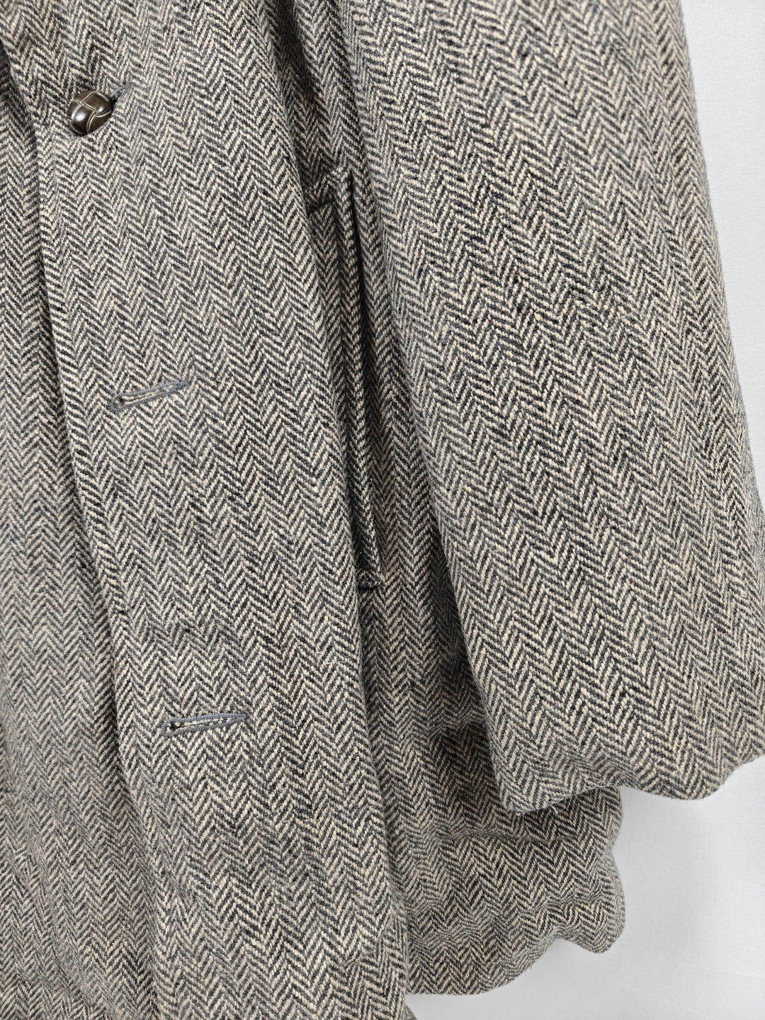 Mens Aberdeen Herringbone Tweed Coat Gray Brown Faux Fur Collar Size Unknown