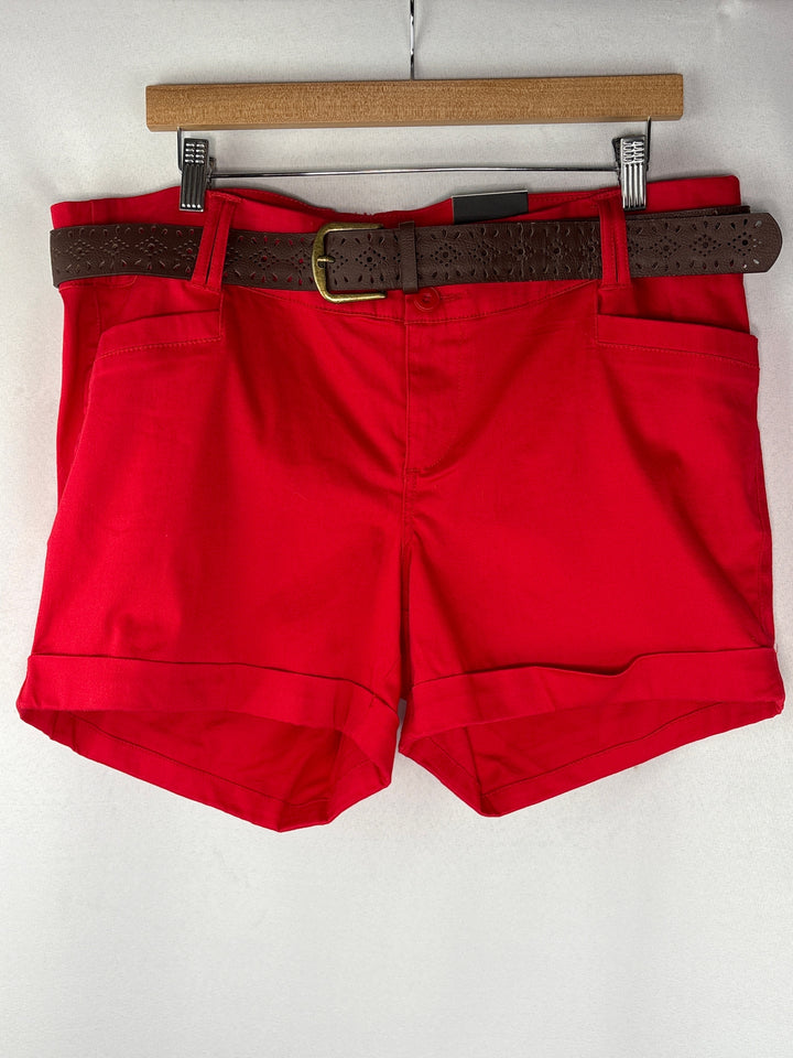 Torrid Womens Size 18 Bright Red Mid Rise Stretch Cotton Shorts With Belt