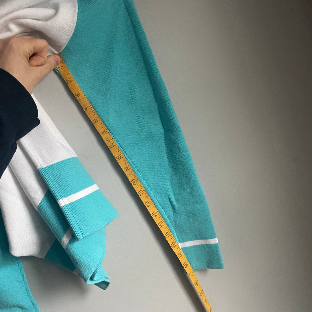 Puma White and Aqua Knit Athletic Golf Baseball Raglan Sweater Top size Medium