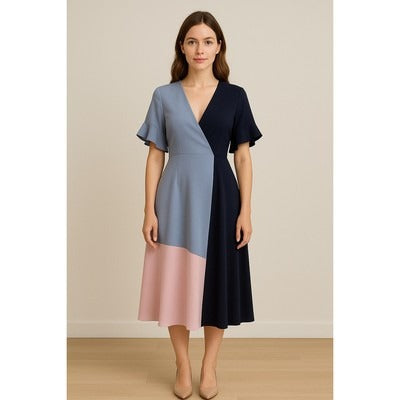 Colorblock Ruffled Midi Dress By DCCKHA Size S