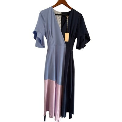 Colorblock Ruffled Midi Dress By DCCKHA Size S