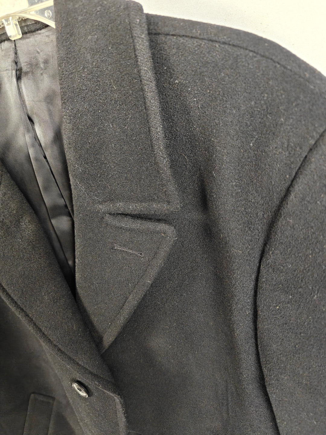 London Fog Mens Black Wool Blend Overcoat with Wide Notched Lapels