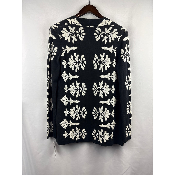 Women’s Charter Club Small Black Open Sweater w/ White Floral Design