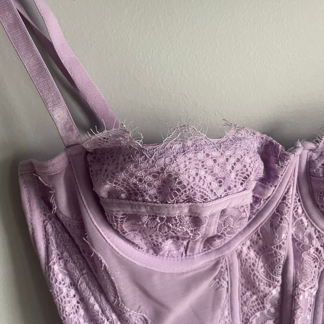 Lilac Purple Fairy Corset Tank Top Lingerie Romantic Coquette Lace size XS