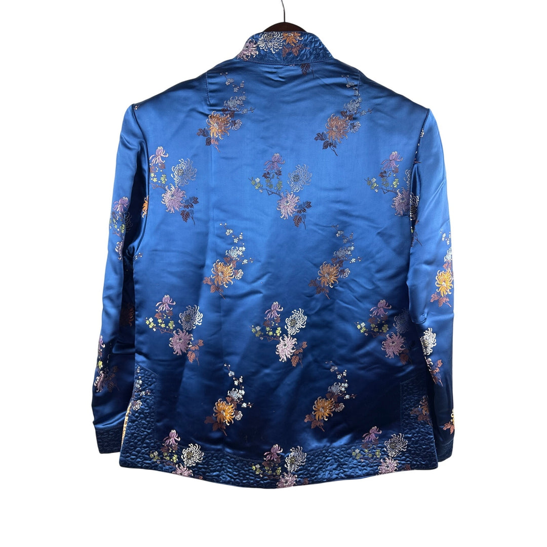 Women’s Large Reversible Royal Blue & Gold Kimono Style Blouse w/ Floral Pattern