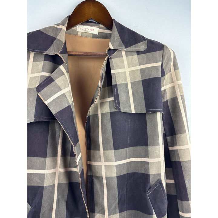 Women’s Solitaire Small Navy, Grey, & Cream Plaid Trenchcoat