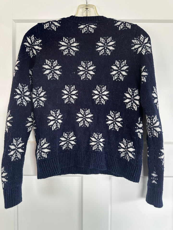 L.O.G.G. by H&amp;M Women’s Jacquard Knit Blue Sweater White Snowflakes Size XS