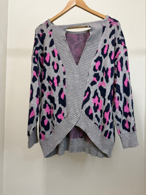 Glitzy Girlz Leopard Print Cutout Back Sweater Fits XL