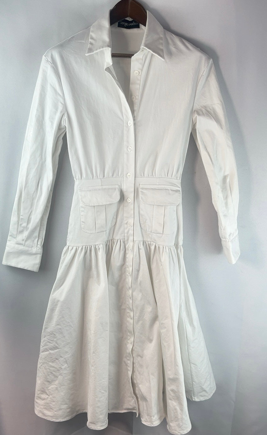 White Sergio Hudson Long Button Front Shirtdress A-Line Size XS