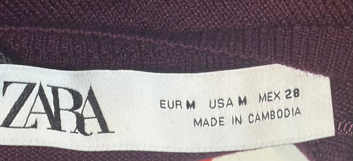 Zara Burgundy Lightweight Knit Sweater Top Size M NWT Quiet Luxury Workwear
