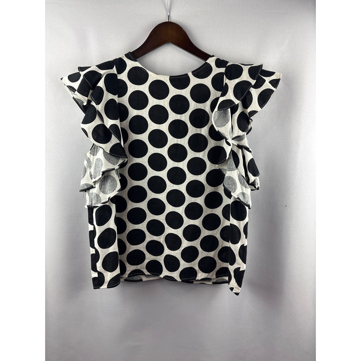 Women’s Who What Wear Medium White w/ Black Polka Dot Ruffled Blouse