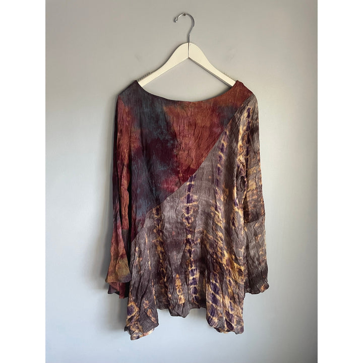 Umgee Tunic Lagenlook Boho Art to Wear Burnout Tie Dye Bell Sleeve Large NWOT