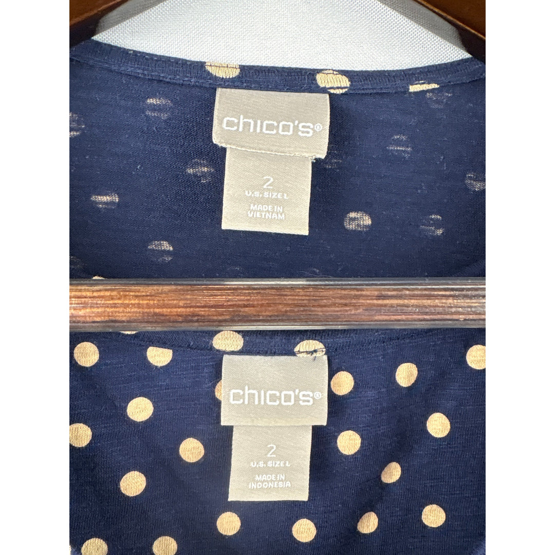 Women’s Chico’s Size 2 Navy Blue Tank & Sweater Set w/ Tan Polka Dot