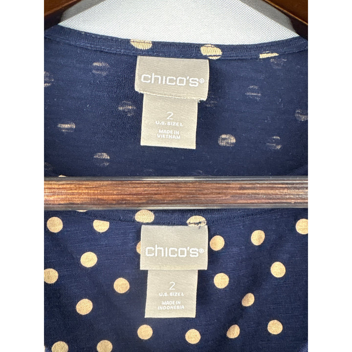 Women’s Chico’s Size 2 Navy Blue Tank & Sweater Set w/ Tan Polka Dot