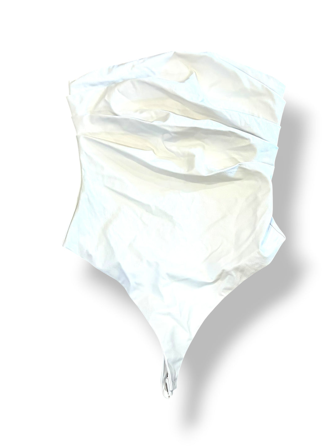 Naked Wardrobe White Faux Leather Ruched Bodysuit Size L NWT Strapless Corset