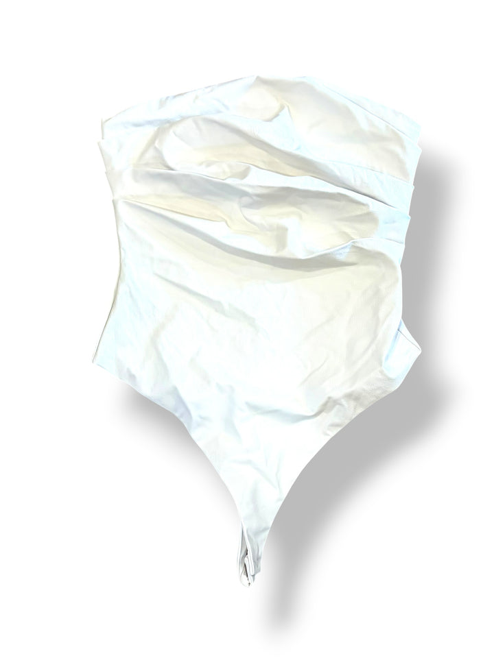 Naked Wardrobe White Faux Leather Ruched Bodysuit Size L NWT Strapless Corset