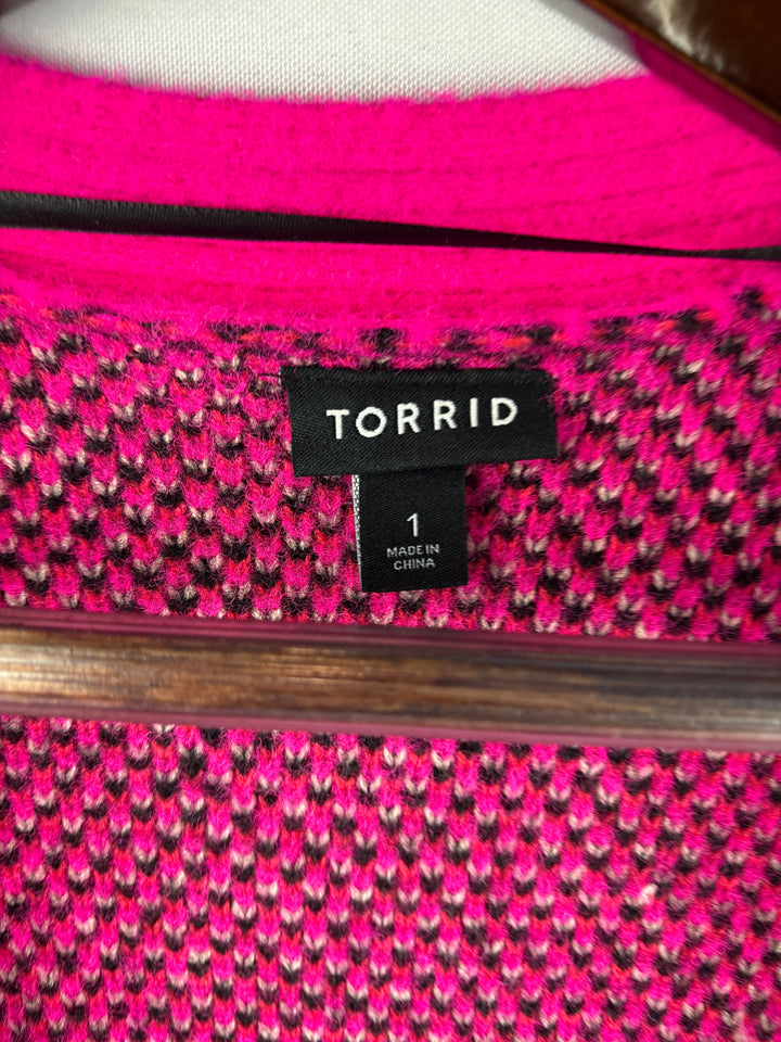 Women’s Torrid Size 1 Pink Gray &amp; Black Patterned Cardigan