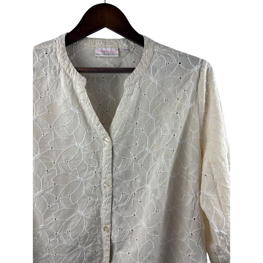 Women’s Bellisima by Kim Gravel XL Cream Button Up Blouse w/ Floral Design