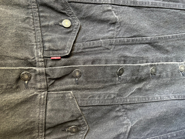 Vtg 90s Levis 77607-4159 Faded Black Denim Trucker Jacket Size L Hand Pockets USA