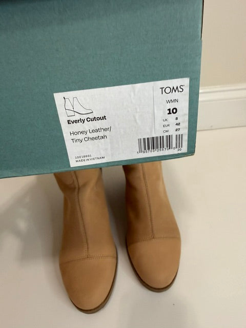 TOMS Everly Cutout Booties Honey Leather Tiny Cheetah Sz 10