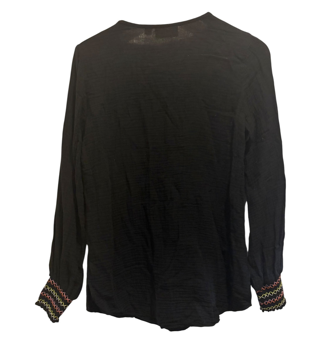 Belle Beach By Kim Gravel Black Gauze Boho Peasant Blouse Beaded Tassel Top XXS