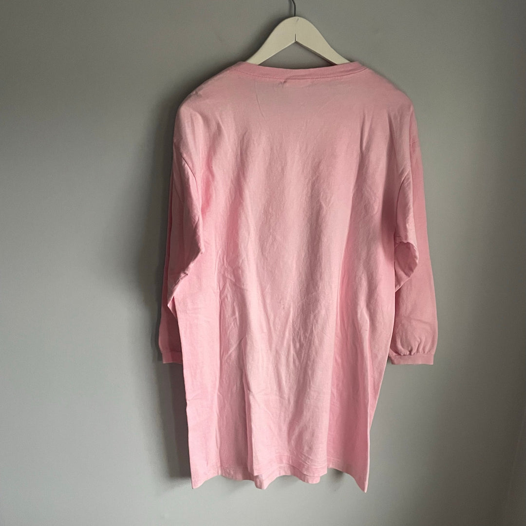 Vintage L.L. Bean Pink T-shirt Dress Country Calico Cat Patchwork Cottage sz S