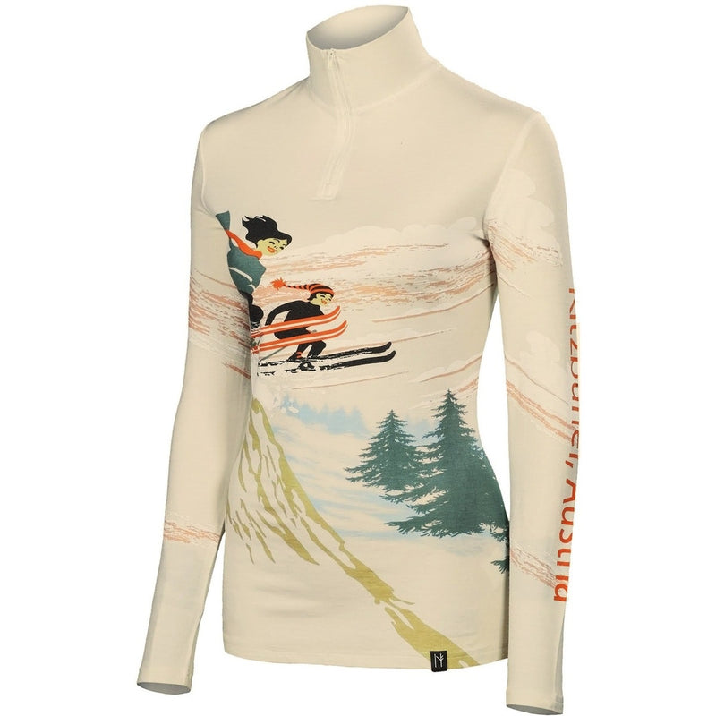 Neve Ski Quarterzip Jumper Base Layer Top Silk Wool Blend For Women Beige sz S