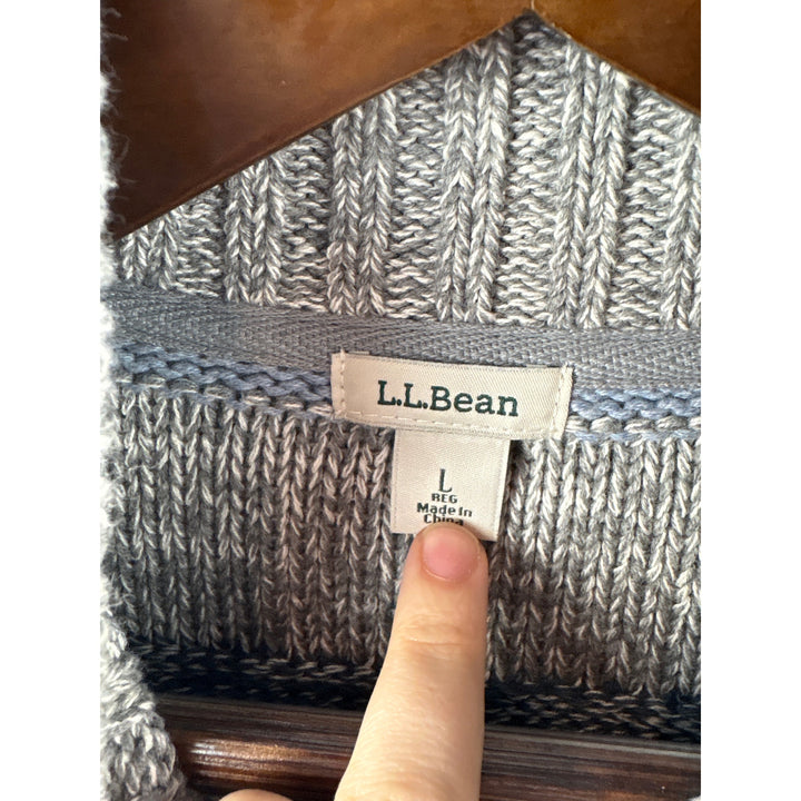 Women’s L.L. Bean Large Gray & Blue Striped Zip-Up Cardigan