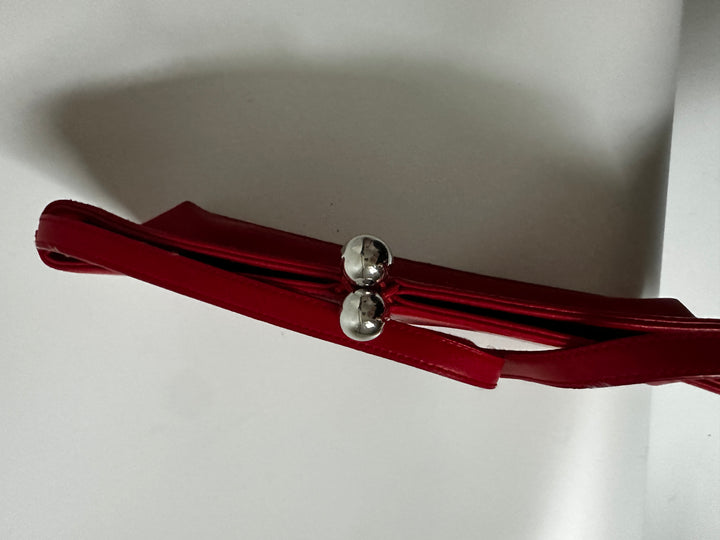 Furla Red Leather Shoulder Bag Clutch Silver Ball Closure