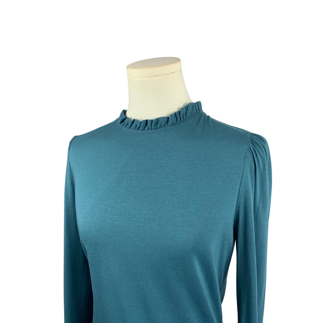 Women's Boden Blue Long Sleeve Ruffle Trim Top - Size S