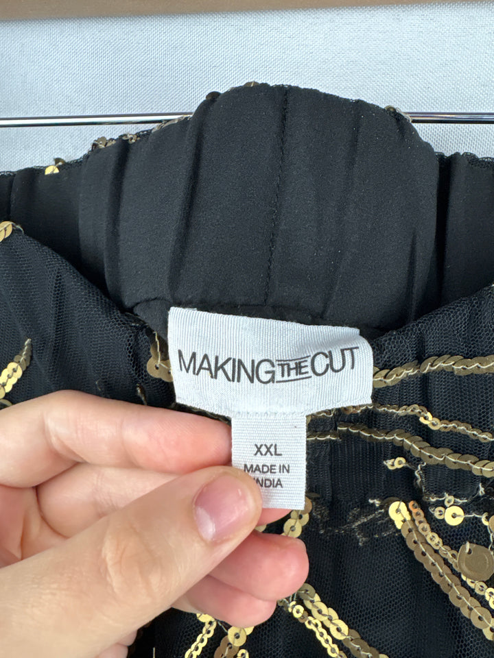 Women’s Making the Cut XXL Black Maxi Skirt w/ Gold Sequins