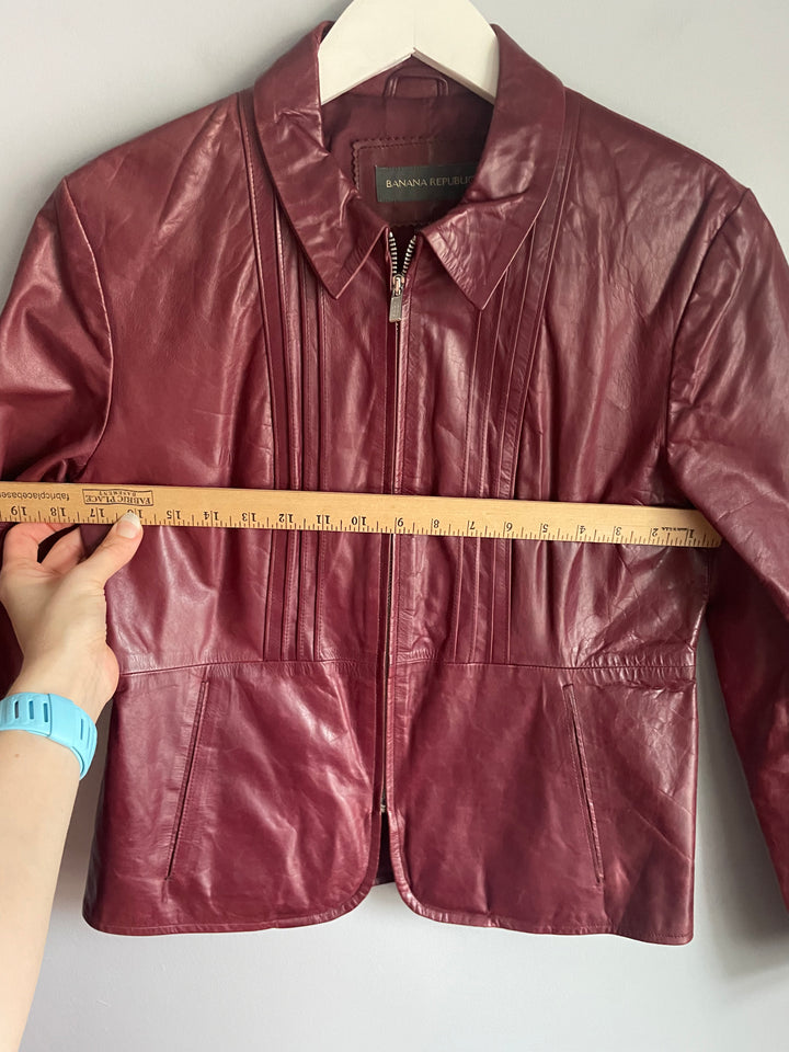 Banana Republic Oxblood Burgundy Genuine Leather Jacket Zip Front Size 6 Vintage Y2K