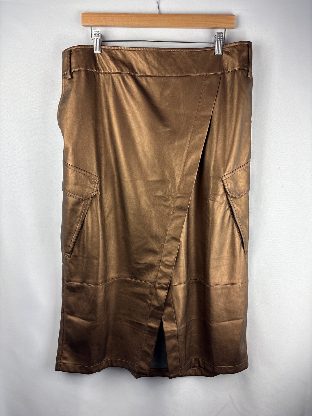 Women’s Ulla Popken Size 16 Bronze Faux Leather Midi Skirt