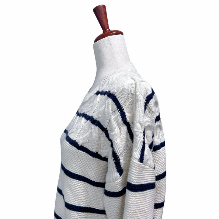 Vineyard Vines Women's Small Striped Fisherman Crew Sweater in Marshmallow Nautical