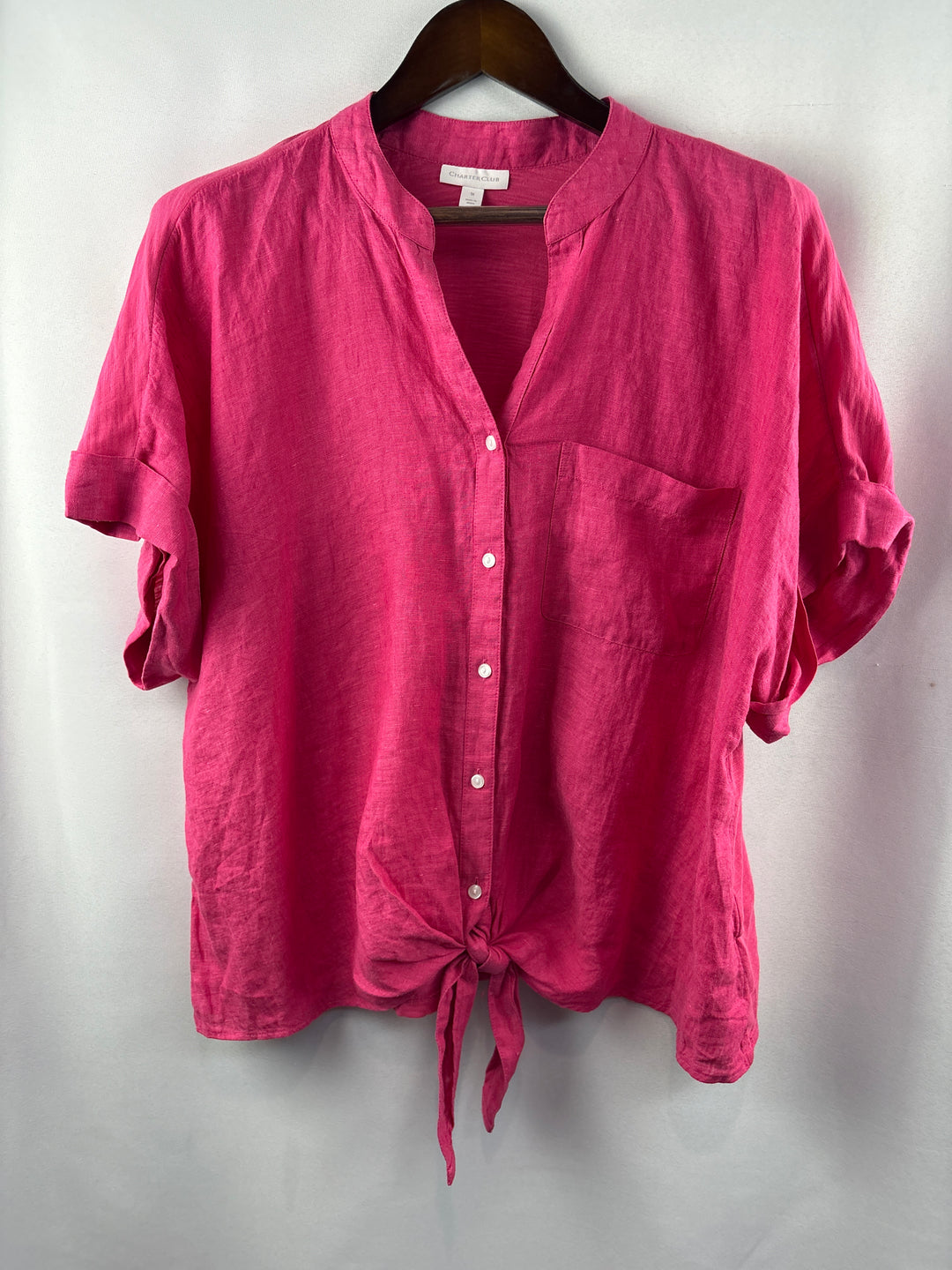 Women’s Charter Club Size 1X Bright Pink Short Sleeve Blouse