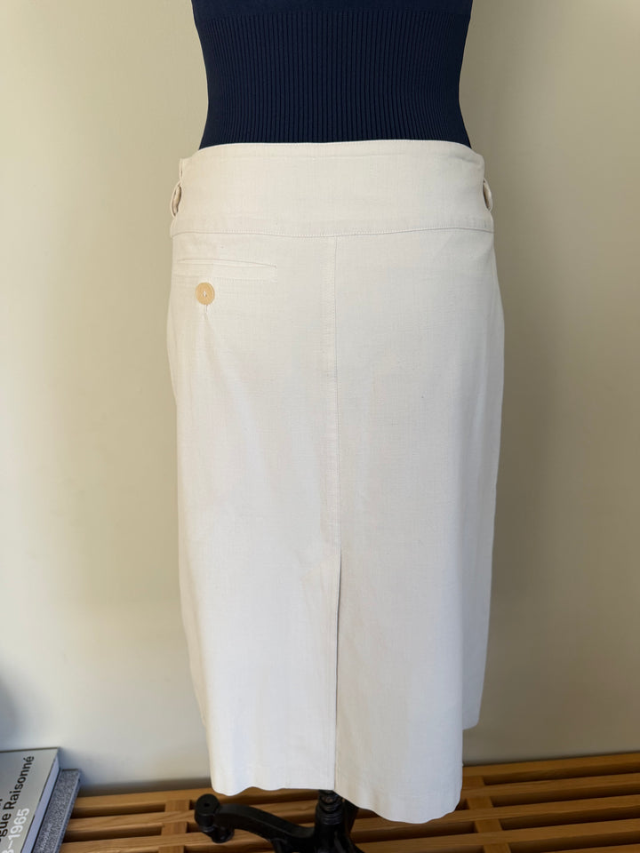 Plein Sud White Wrap Style Midi Skirt with Buckle Details