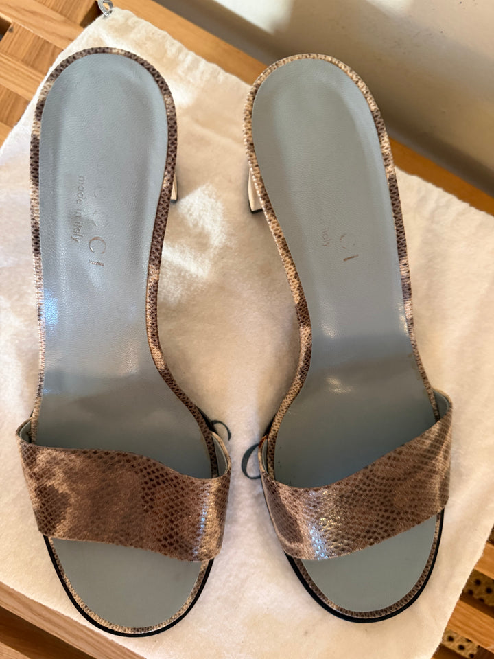Gucci Tom Ford Era Snakeskin Print Leather Mule Sandals Wood Heel Size 7.5B